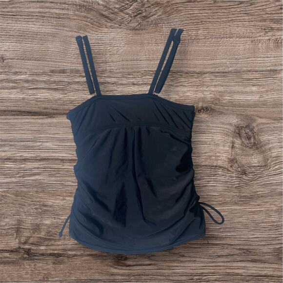 Athleta Black Double Strap Ruched Side Drawstring Tankini Top Size 32B/30C - Picture 2 of 5